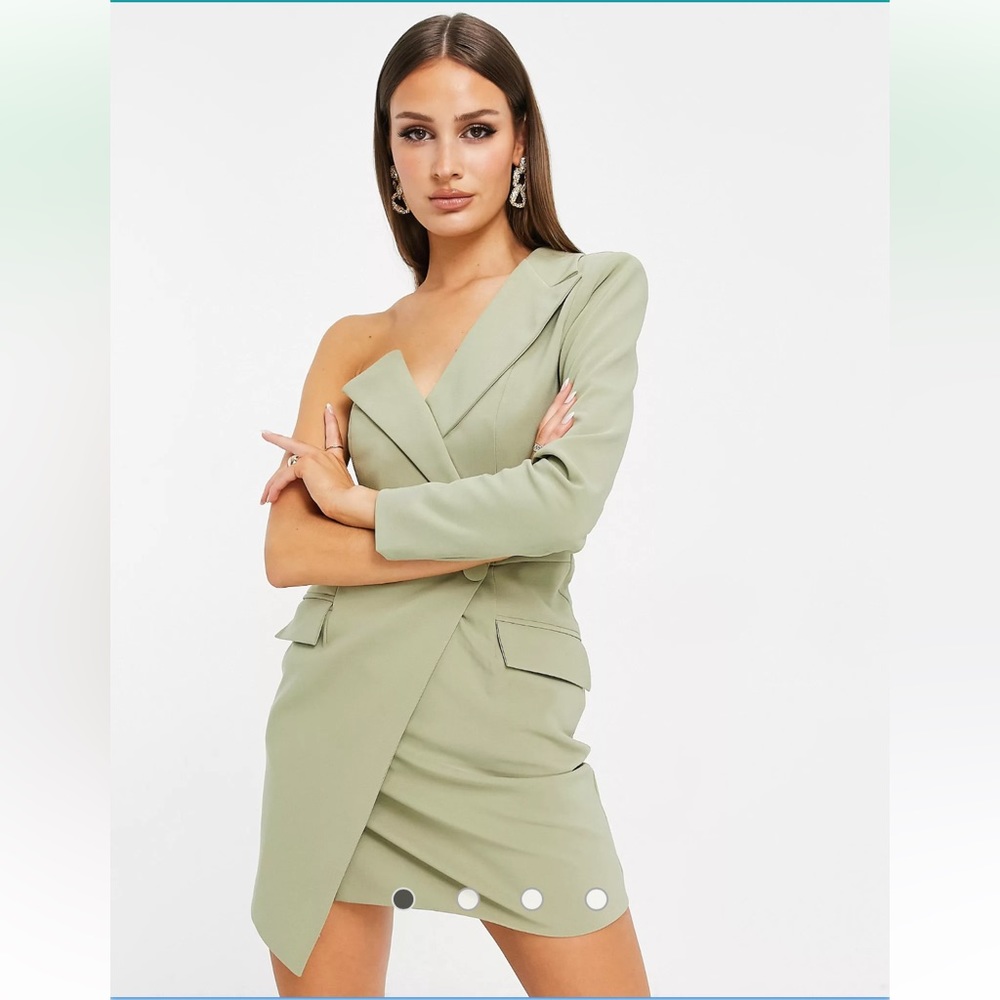 Green asymmetrical blazer mini dress